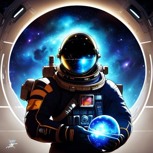 Chibi Style Astronaut in Cosmic Galaxy