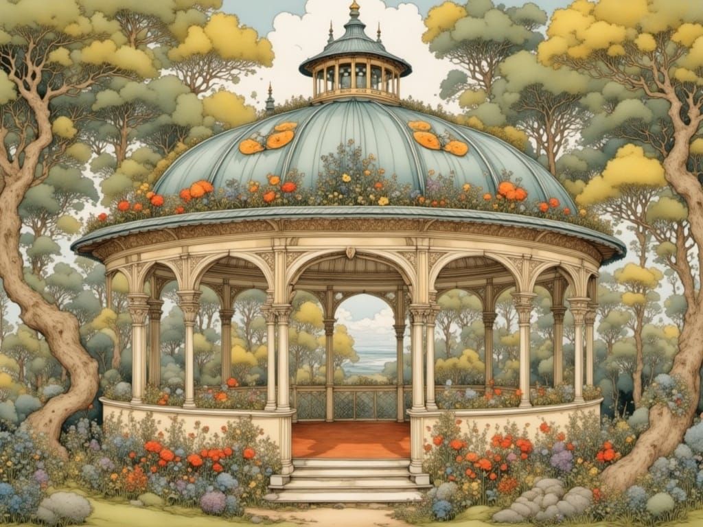 Idyllic Garden Pavilion with Intricate Details