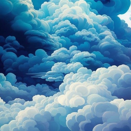 Monochromatic Clouds in Fluid Gouache Style