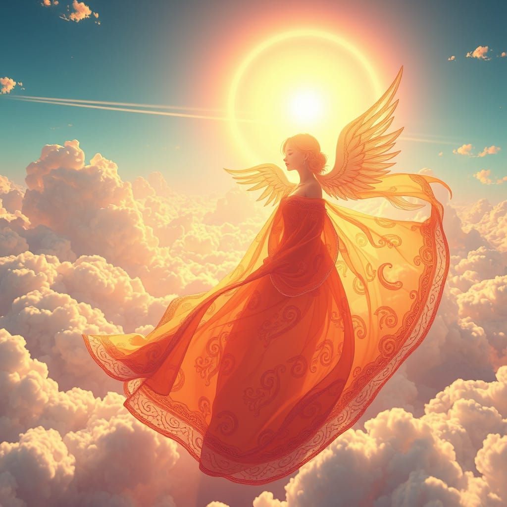 Celestial Maiden Basks in Heavenly Sunrise