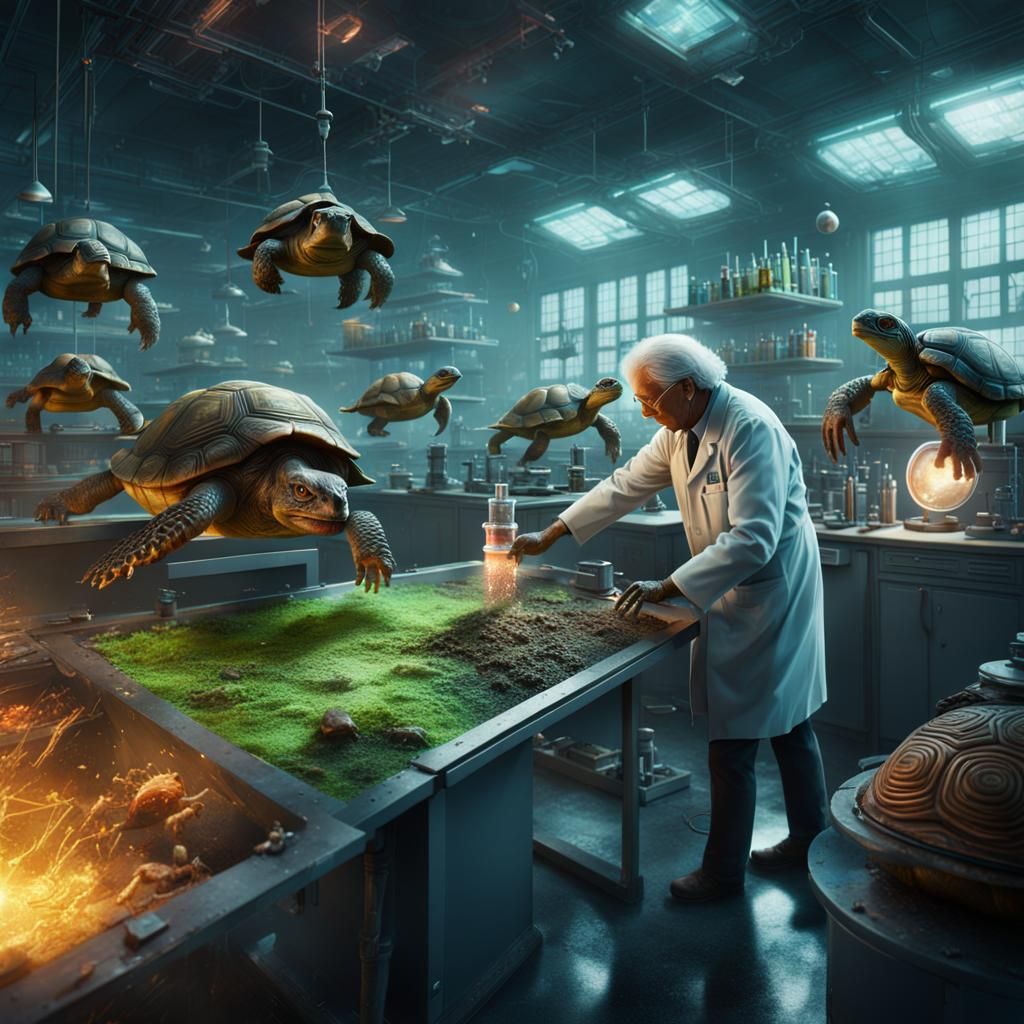 Eccentric Scientist's Space Lab with Turtles