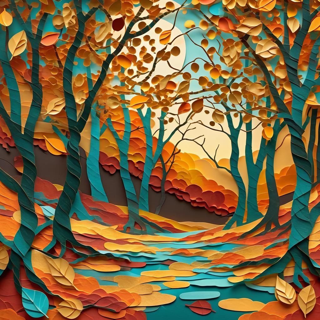 Whimsical Fall Tree in Digital Matte Painting Style