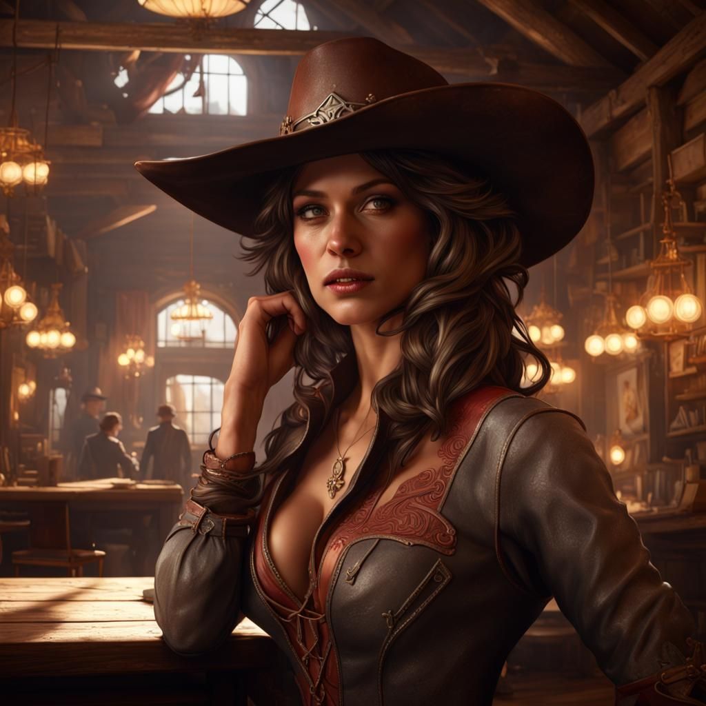 Gorgeous Cowgirl in a Dark Fantasy Saloon