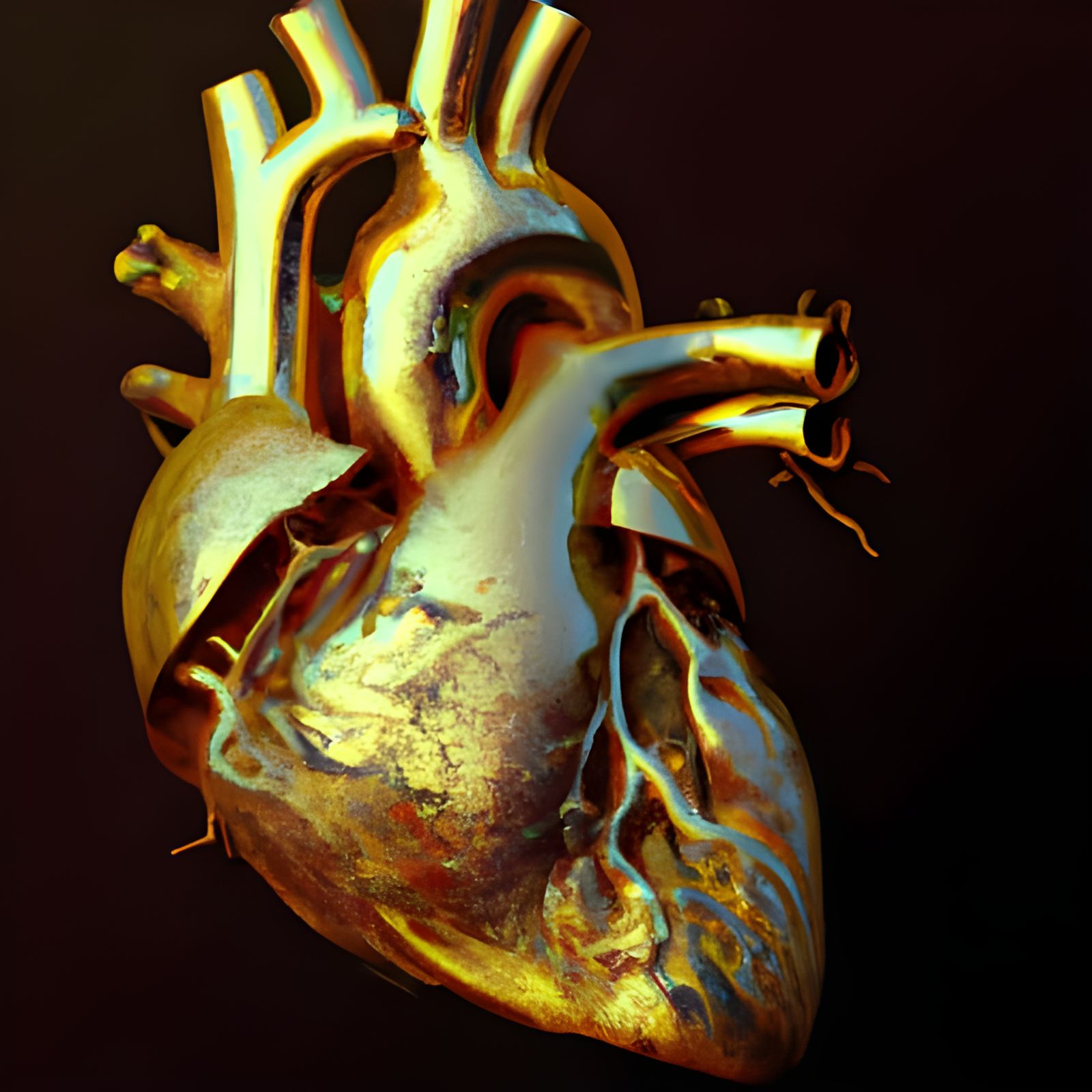 Golden Anatomical Heart: Detailed Metallic Fantasy Art