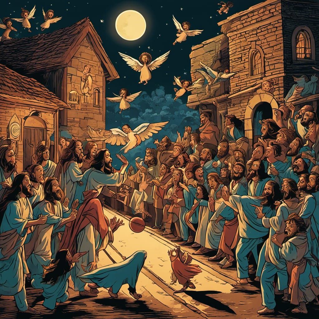 Jesus Bowling in a Moonlit Supernatural Alley