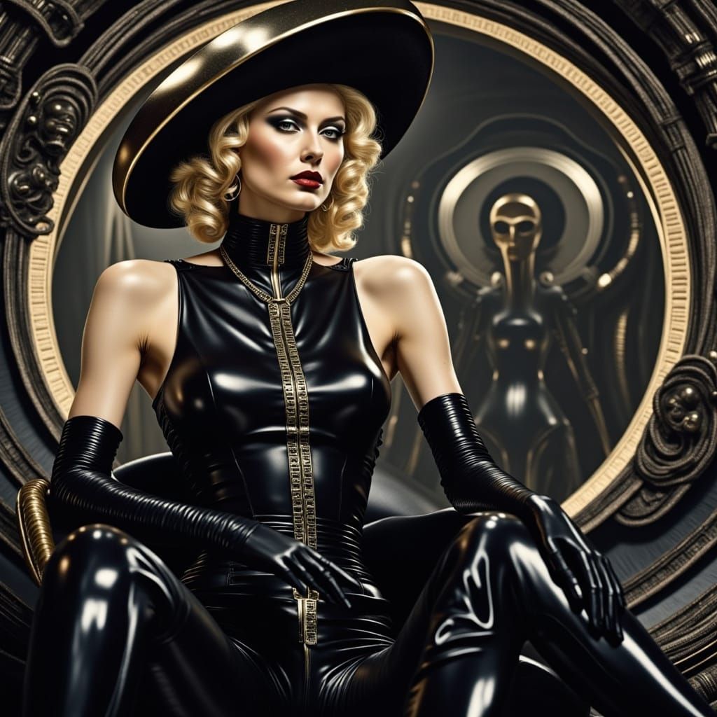 Sultry Sci-Fi Captain in Black Leather Chic
