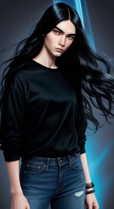 Androgynous Woman with Blue Aura in Comic Book Style