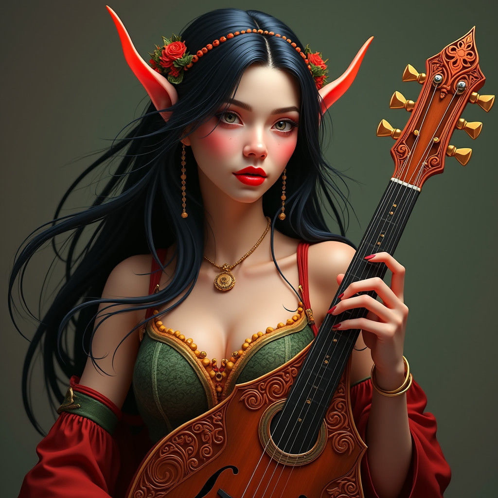 Elegant Elf Bard Portrait in Art Nouveau Style