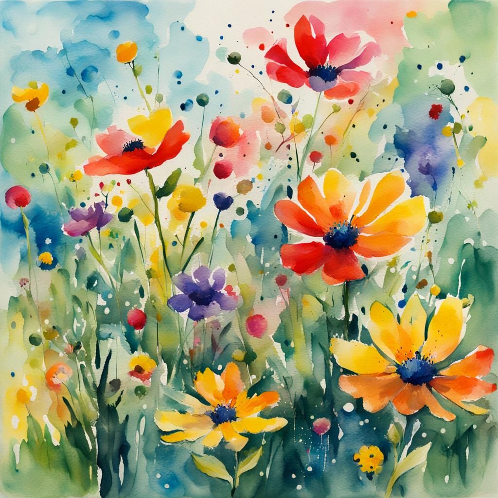 Abstract Watercolor Wildflowers in Gouache Style