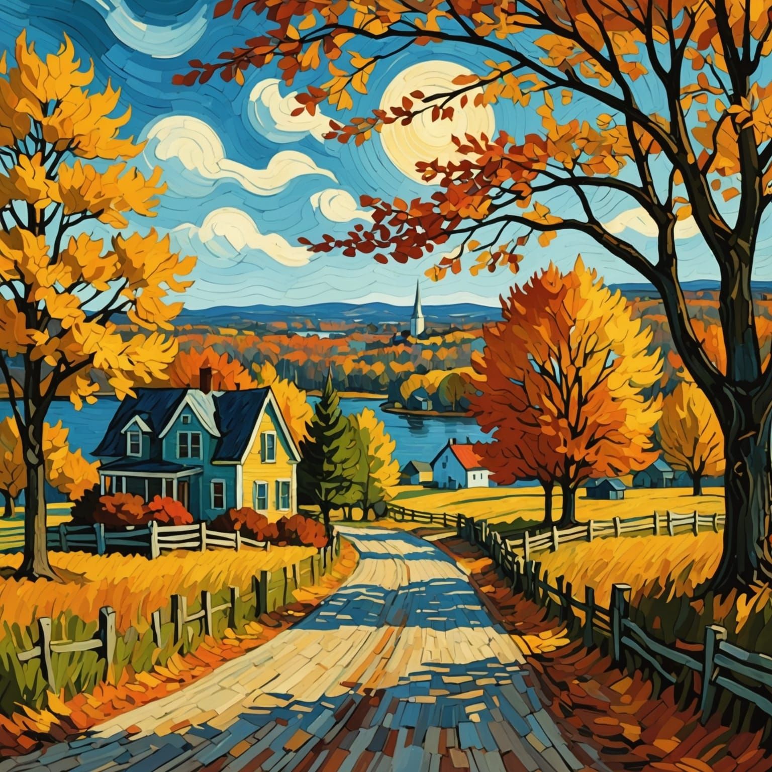 New England Autumn: A Van Gogh-Inspired Painting