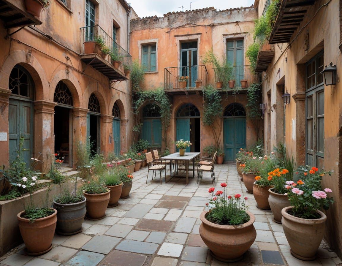 A Whimsical Arabic Courtyard in a Vibrant Artistic Style