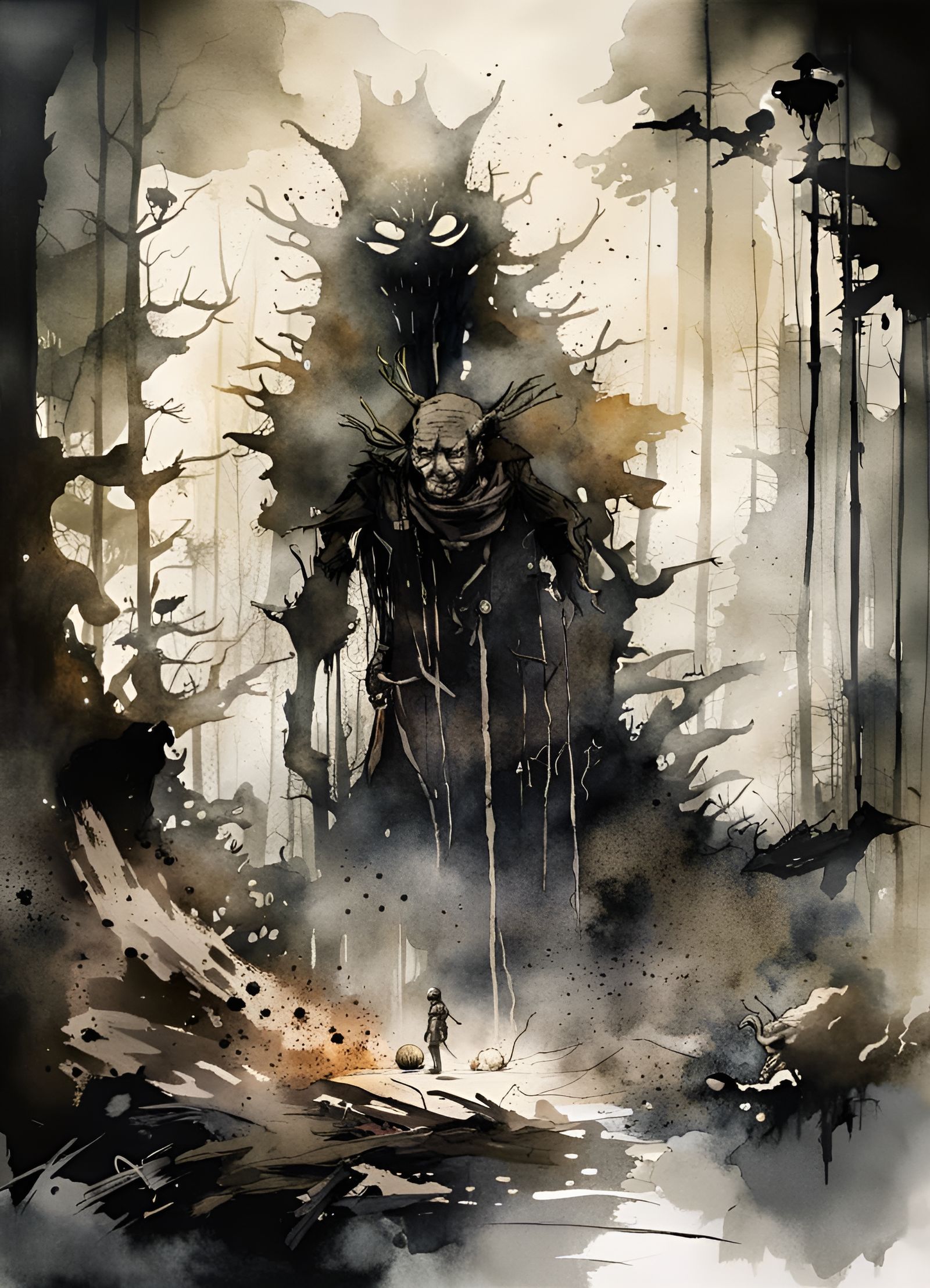 Spooky Forest Ink Painting by Yoji Shinkawa