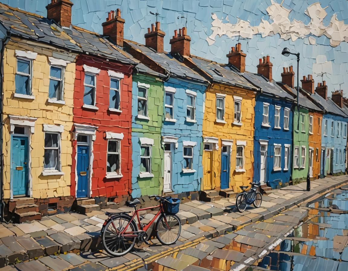 Colorful Seaside Houses in Impasto Style