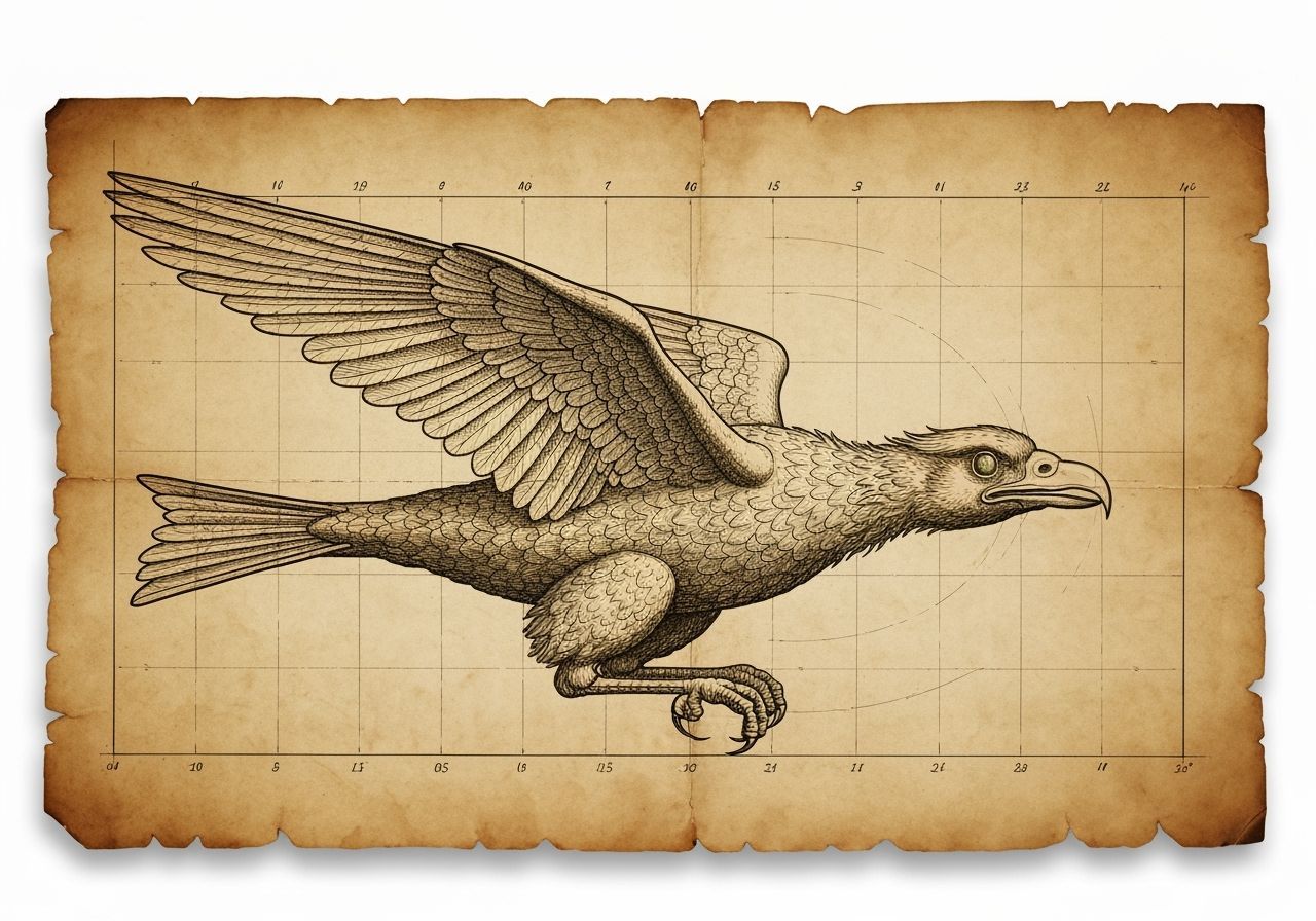 Da Vinci's Flying Bird Machine on Parchment