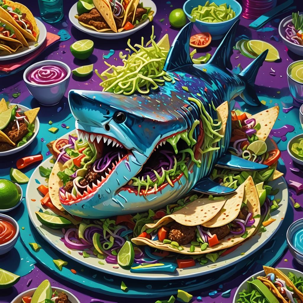 Shark Bites Tacos with Neon Fries: Concept Art