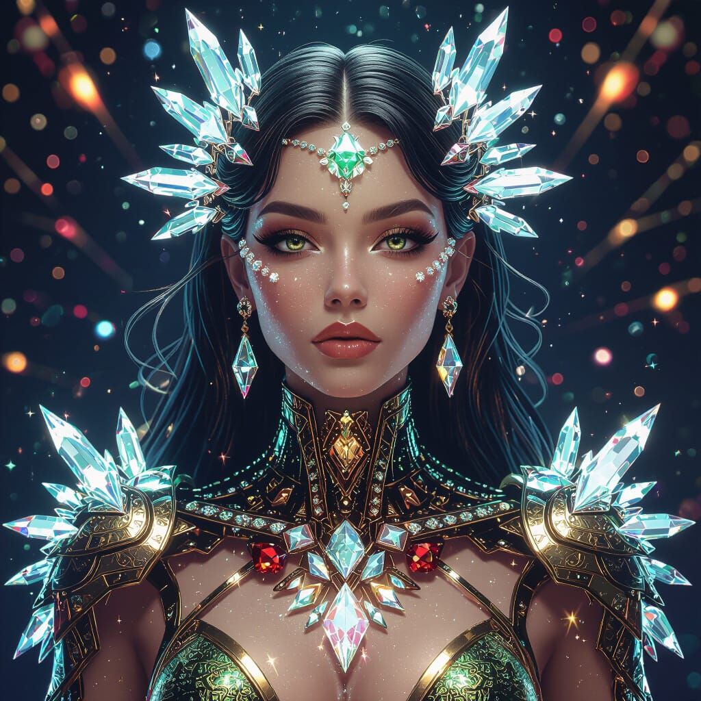 Hyper-Realistic Cosmic Entity with Glowing Diamonds