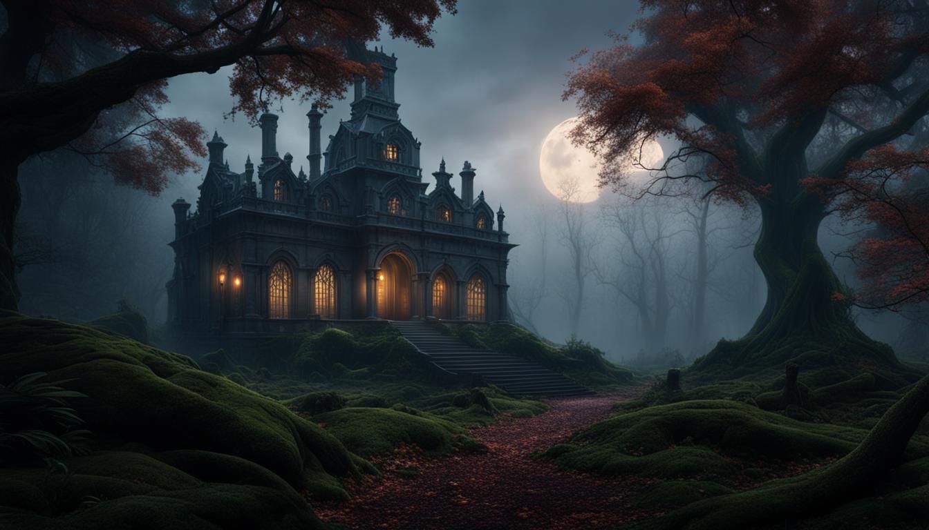 Misty Forest: Old Mansion in Detailed Matte Painting