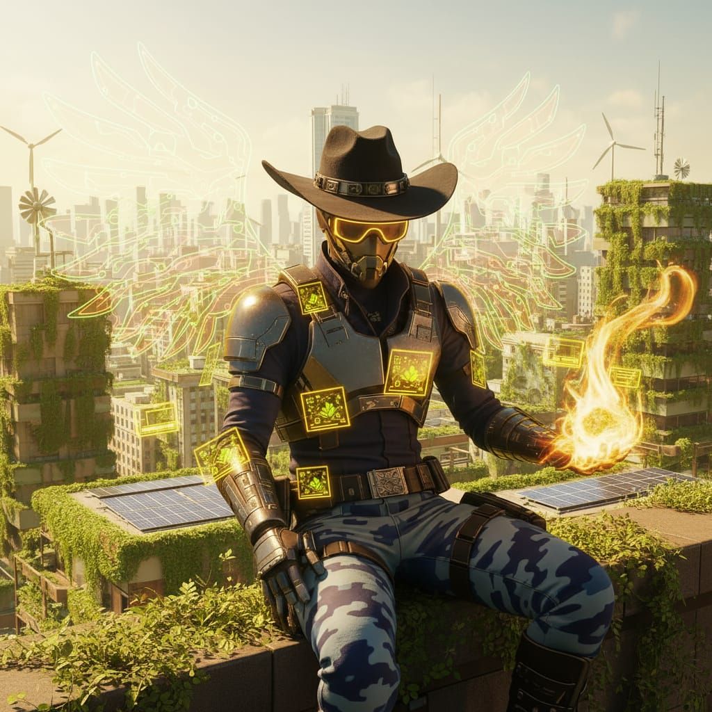 Solarpunk Cityscape with Lush Greenery and Advanced Technolo...