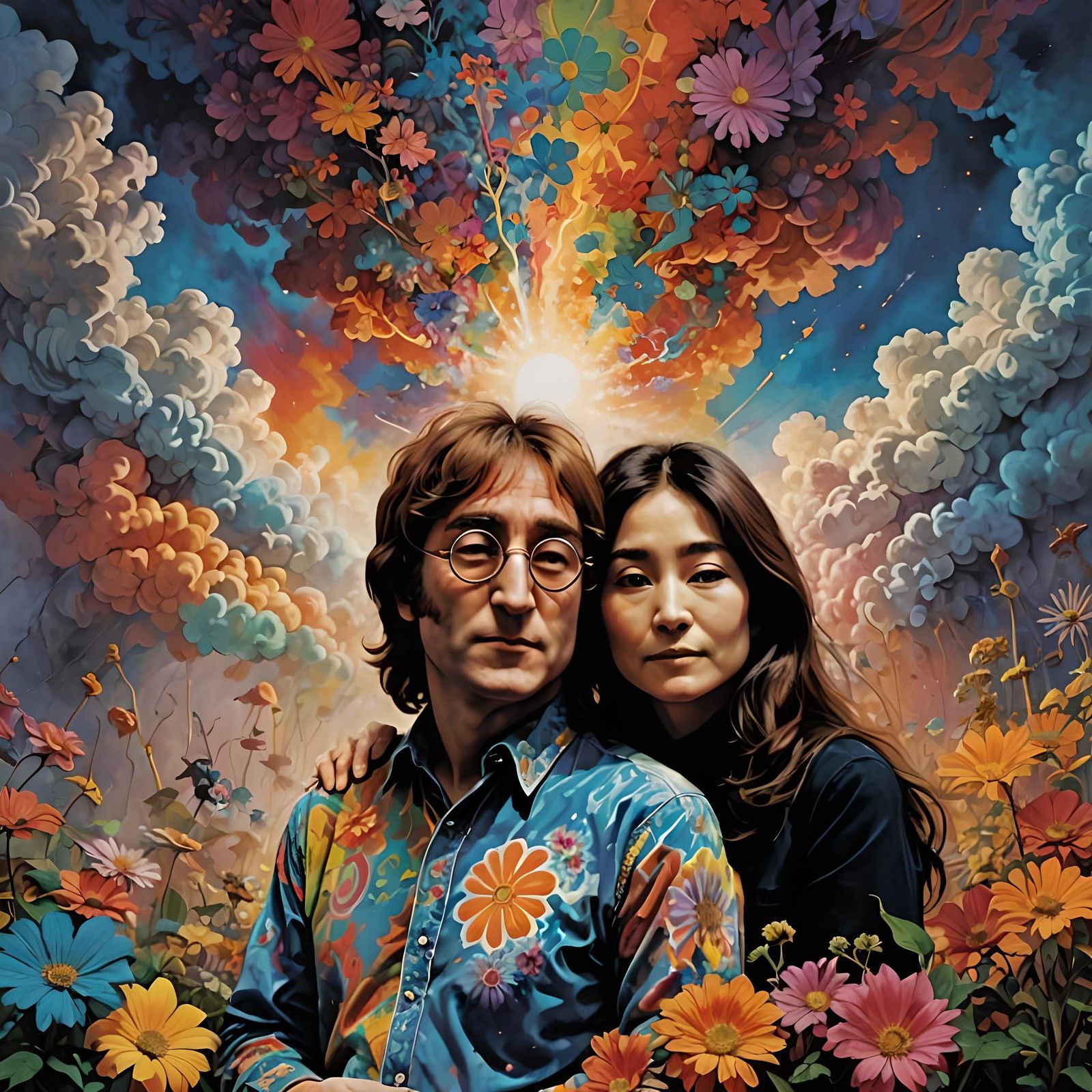 Lennon and Ono: Psychedelic Flower Power Photoillustration