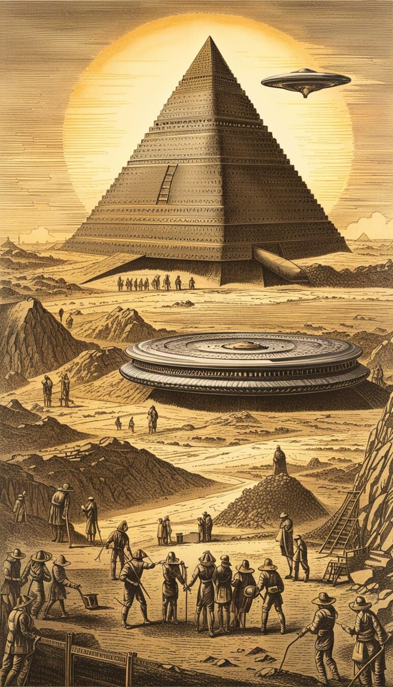 Humans and Aliens Build Pyramids in Golden Hour