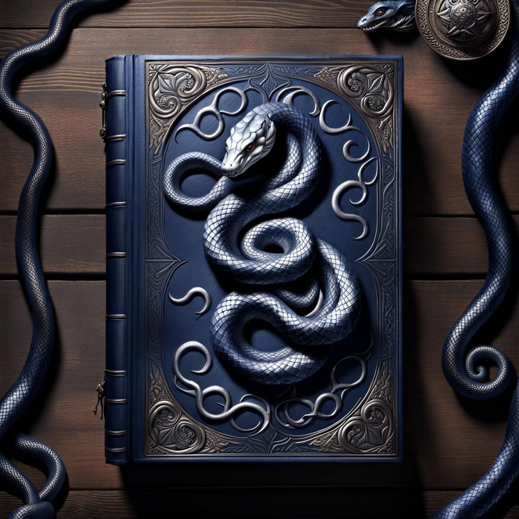 Leather Book with Snake Relief, Dark Fantasy Art