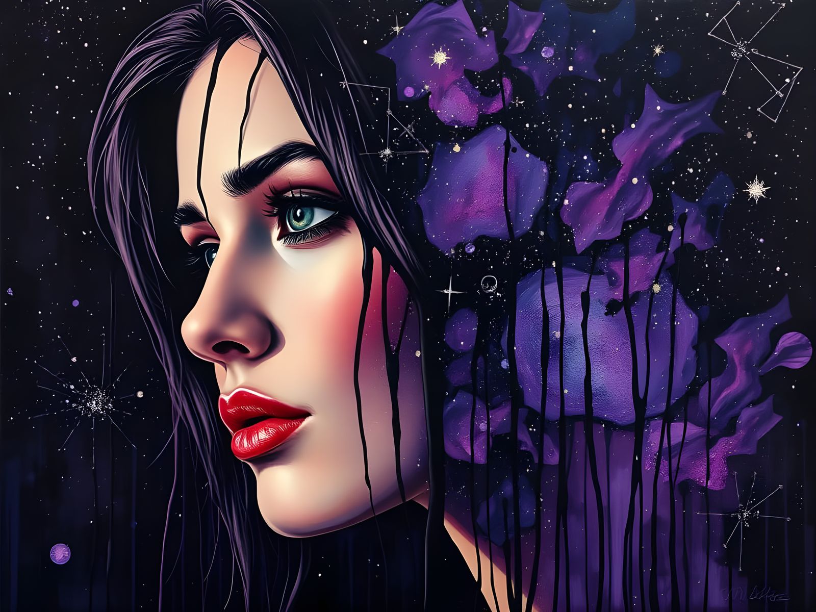Vibrant Night Sky Portrait in Abstract Art Style
