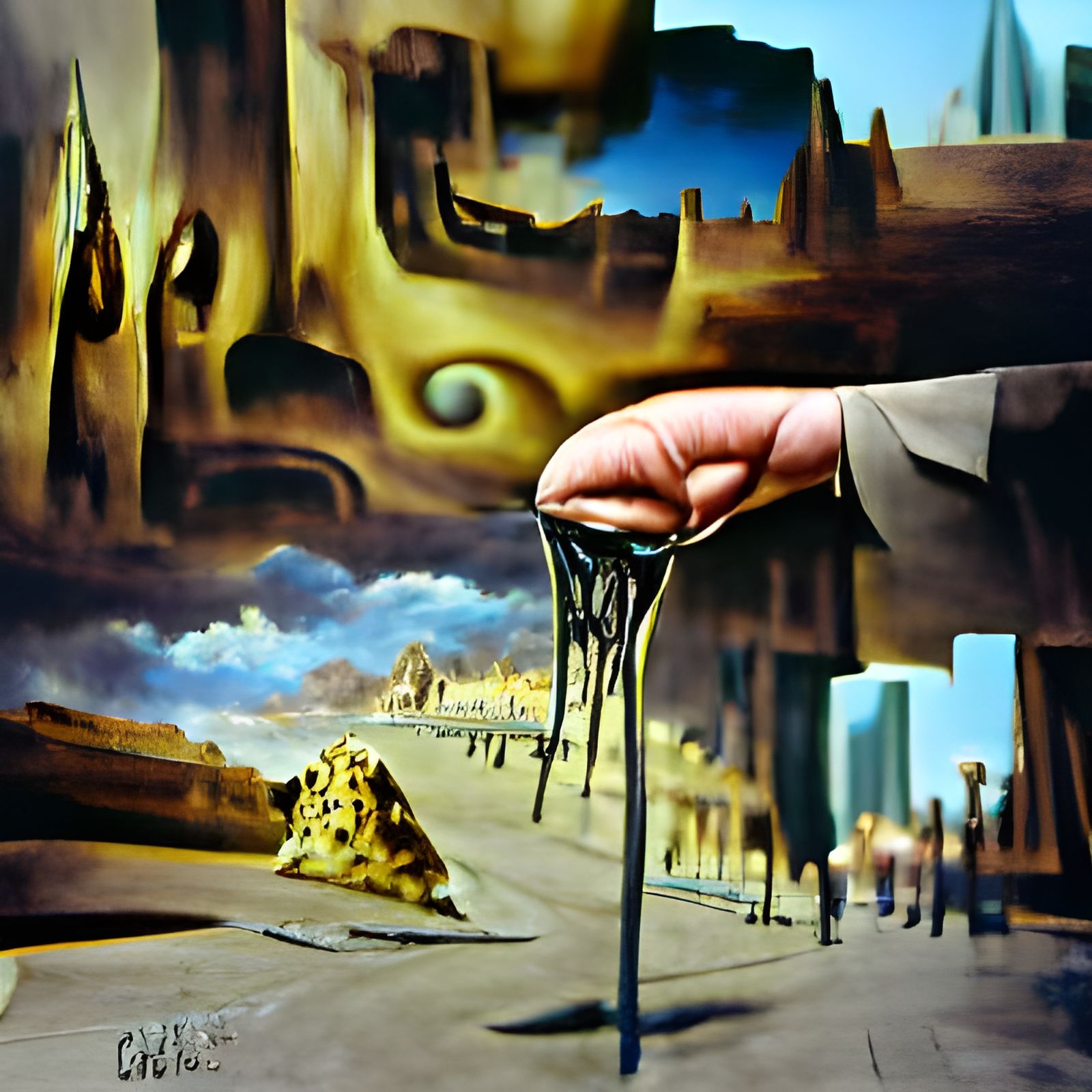 Surreal Street Scene in Style of Salvador Dali