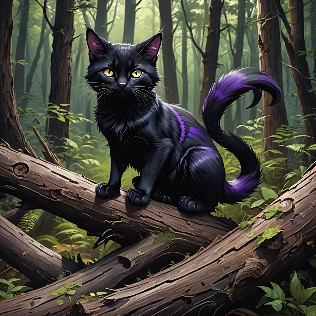 Animated Striped Black Cat with Claws in Forest