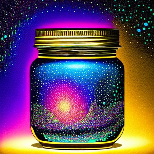 Luminous Fireflies in Glass Jar: Oil on Canvas