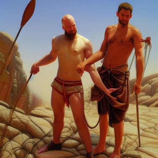 Homoerotic David and Goliath: Oil Painting