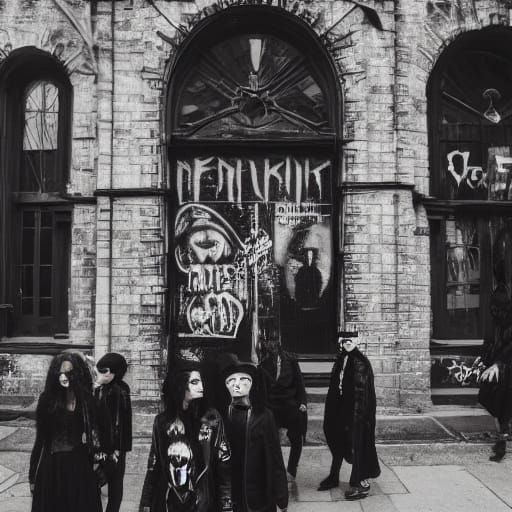 Moody Goth Group Portrait in Urban Street Style