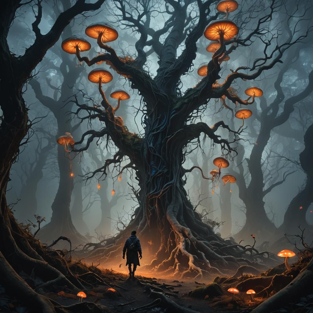 Mystical Forest Wanderer in Dark Fantasy Style