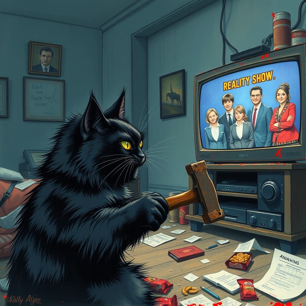 Furious Black Cat Smashes TV Screen in Ink-Splattered Realis...