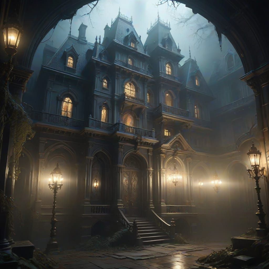 Gothic Fantasy Concept Art of Phantom Thief's Mansion Hideou...