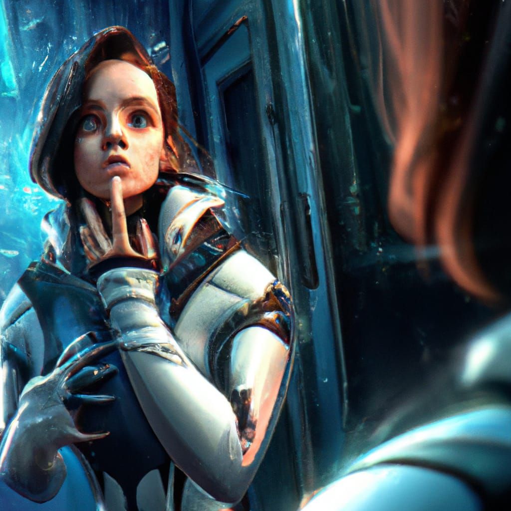 Woman in Straight Jacket Gazing at Reflection