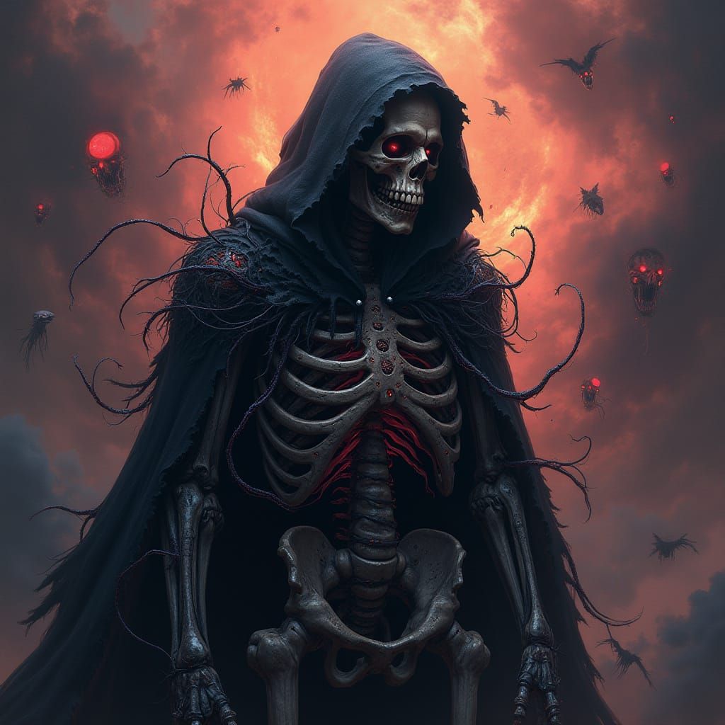 Grim Reaper in a Cyberpunk Digital Hellscape