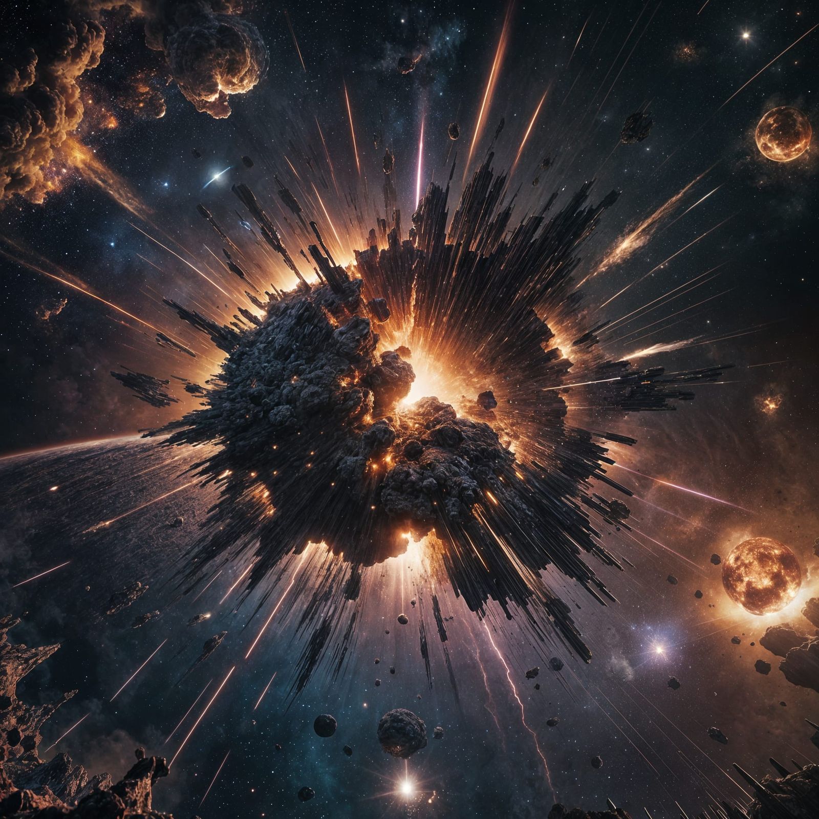 Exploding Planet in Cinematic Outer Space Still