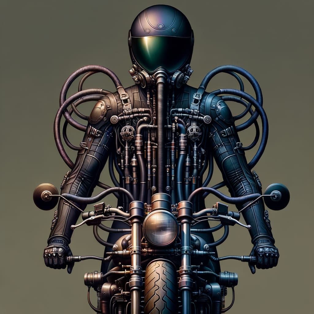 Motorcyclist in Symbiotic Cyberpunk Suit, 8K