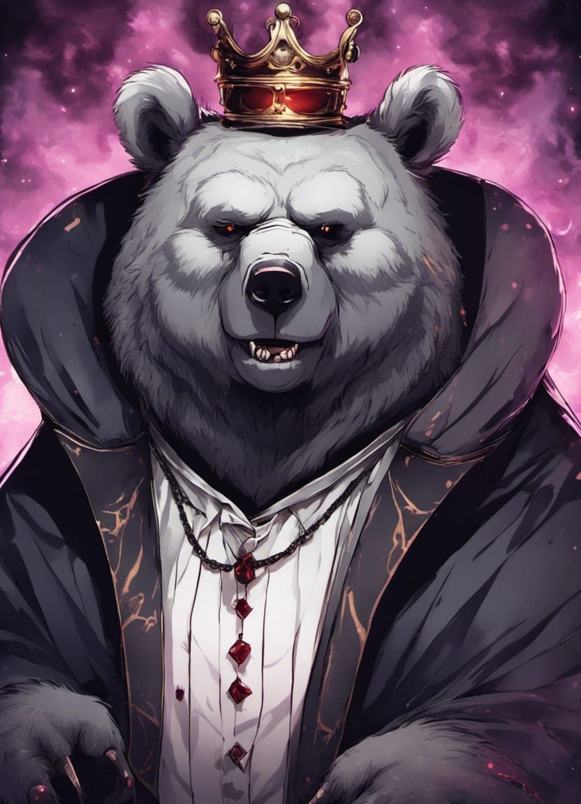 Evil Gothic Vampire Bear King in Anime Style