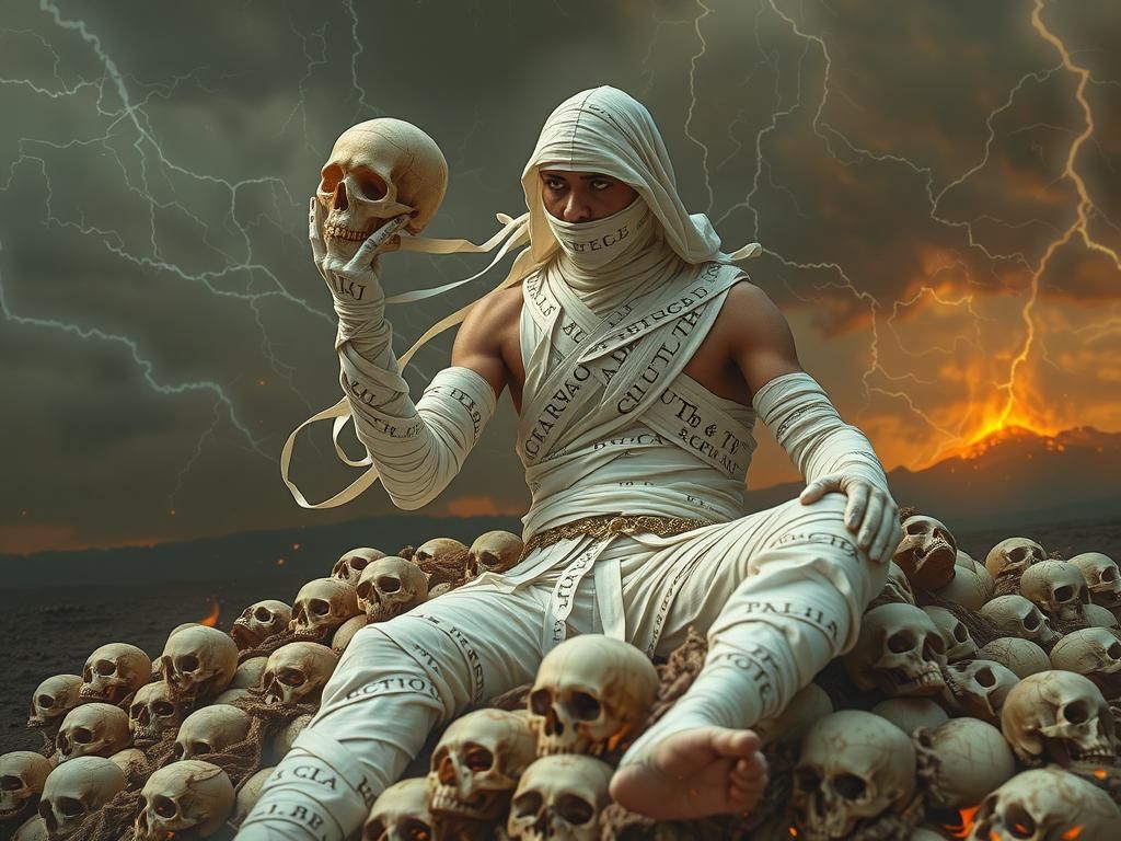 Egyptian Mummy God of Skulls in Hyperrealistic Detail