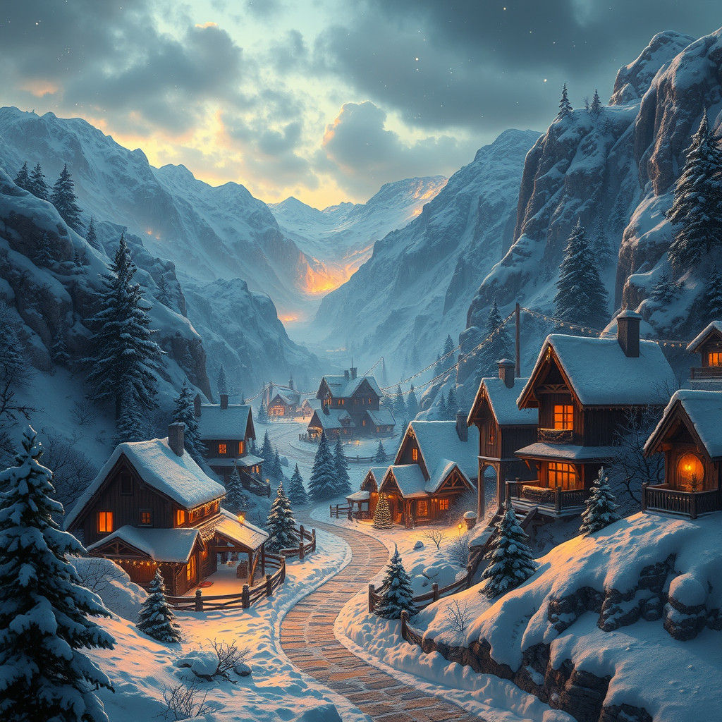 Festive Christmas Village in Atmospheric Digital Art