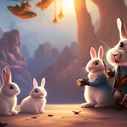 Grandpa Rabbit Telling Stories to Grandchildren