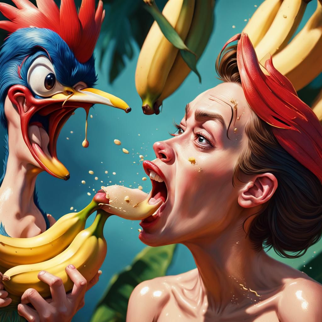 Hyperrealistic Woody Woodpecker Banana Slapstick
