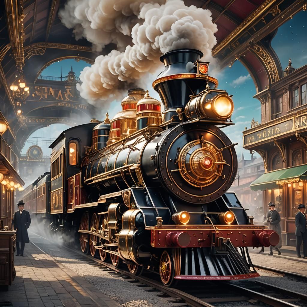 Ornate Steam Train in Movie Poster Style