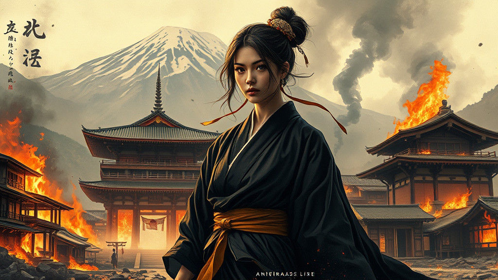 Trinity Double Exposure Portrait in Burning Village