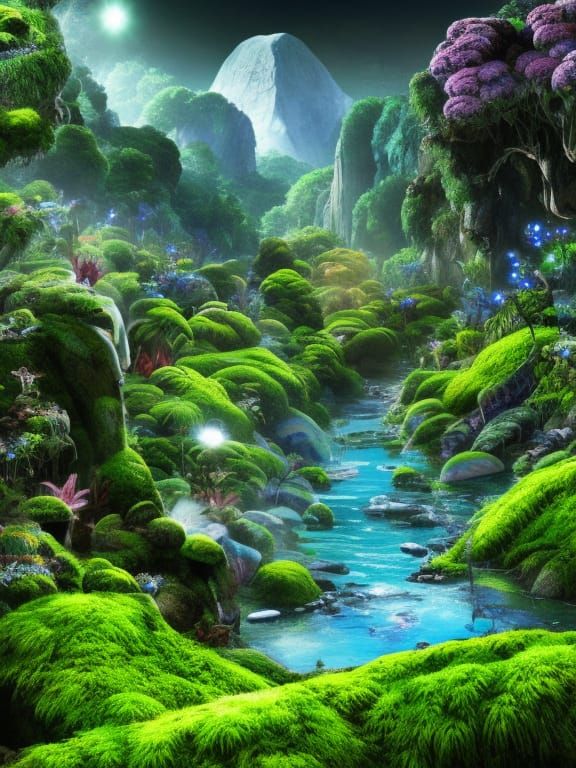 Pandora-like Bioluminescent Rainforest Landscape