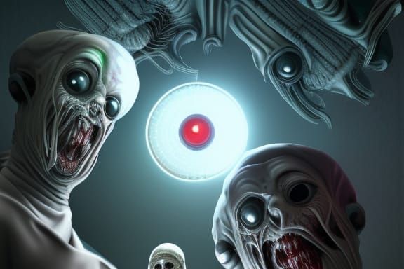 Alien Doctors with Scalpels: Horror Digital Art