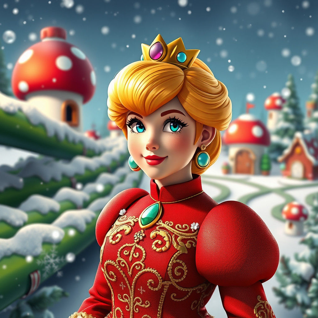 Princess Peach Christmas in Mushroom Kingdom, 8K Render