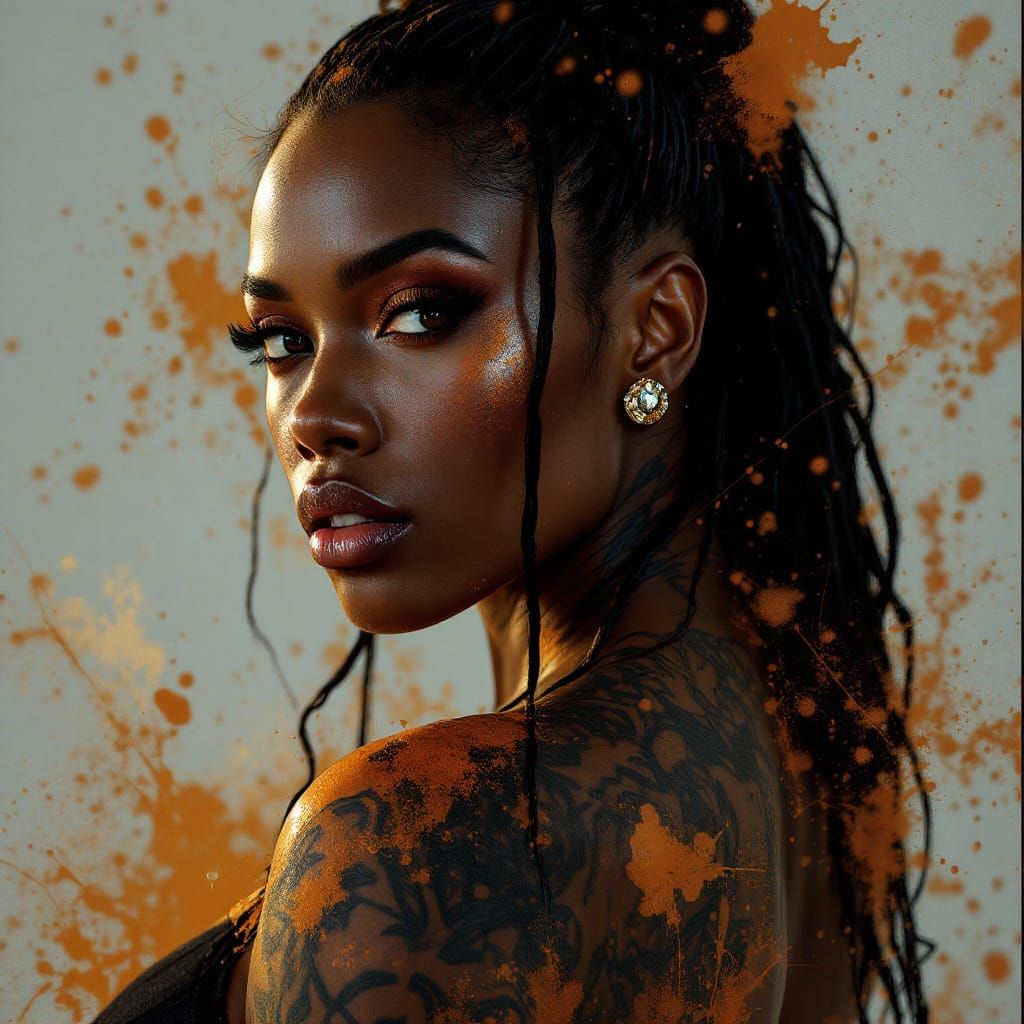 Tattooed Bodybuilder: Hyperrealistic Portrait in Art Nouveau...