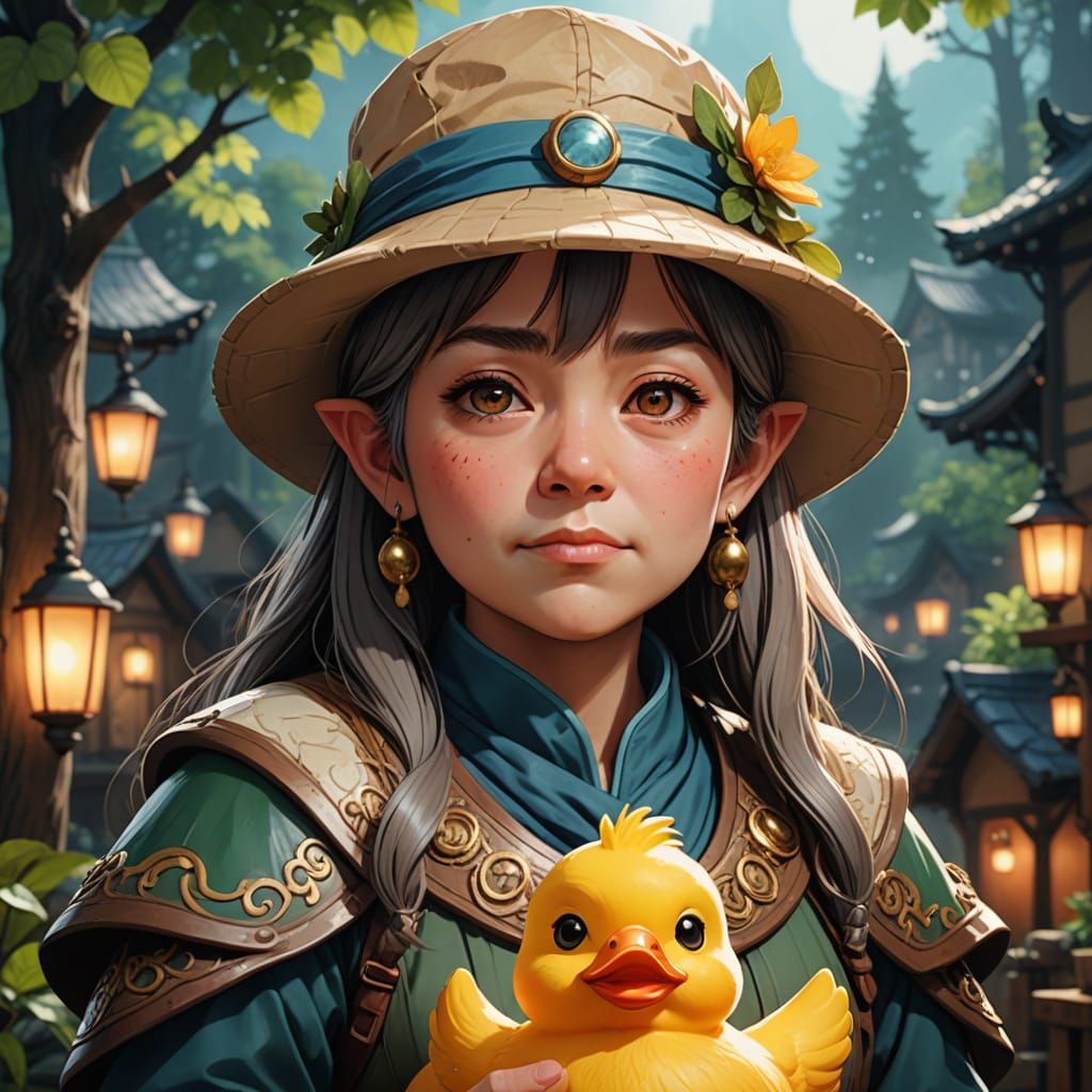 Surreal Anime-Inspired Druid Goddess Holds Rubber Duck